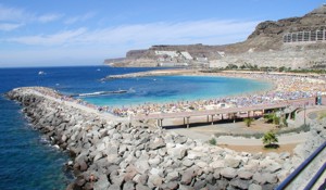 Amadores is a popular beach with an enclosing wall